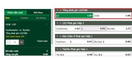 Ví dụ cho bảng kèo nhà cái