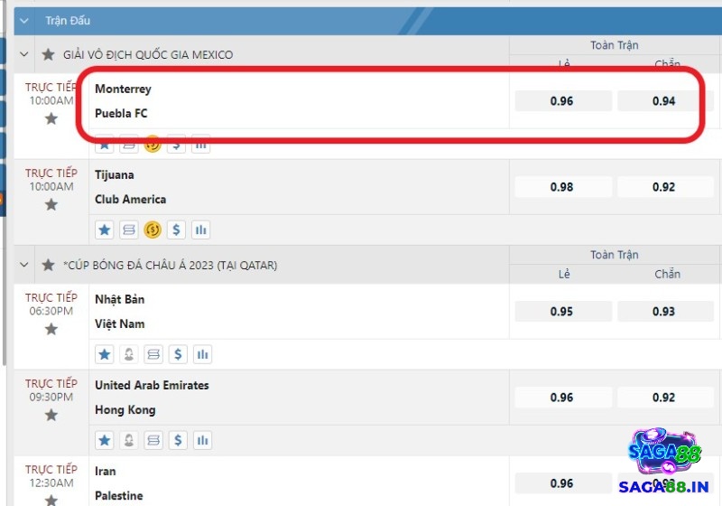 Ví dụ kèo chẵn lẽ trong trận đấu Monterrey vs Puebla FC